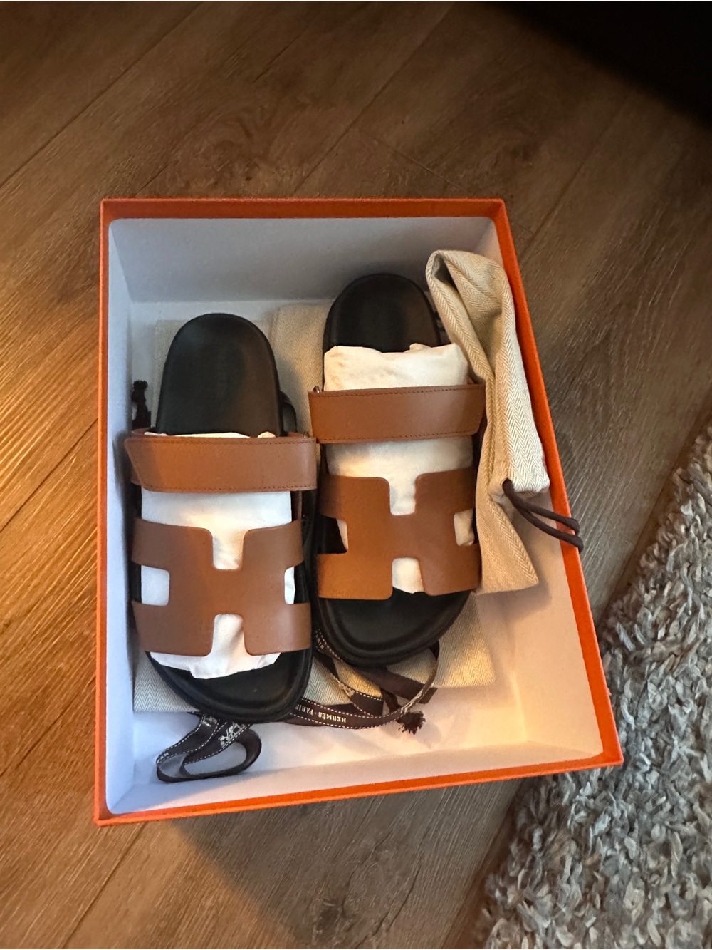 Authentic Hermes Chypre Tan Leather Slide Sandals - Picture 5 of 10